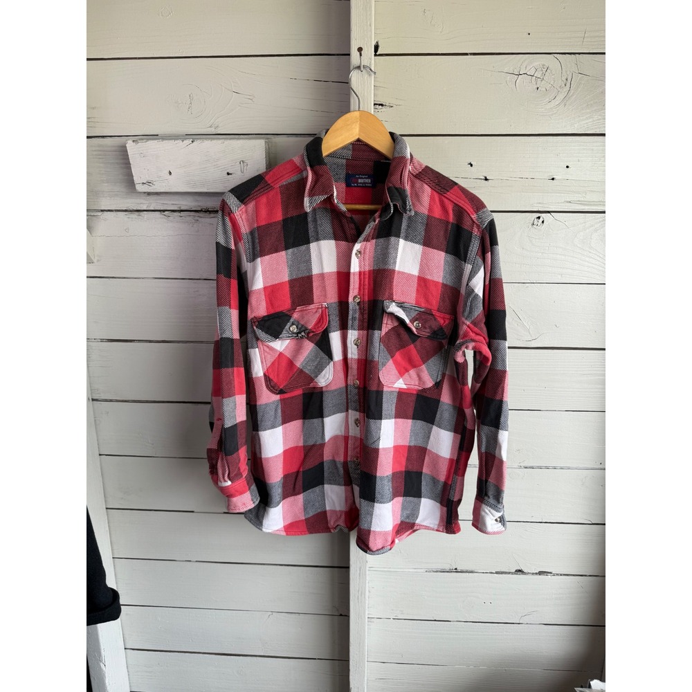 Five Brother Mens Red Black White Buffalo Plaid Heavy Cotton Flannel Shirt